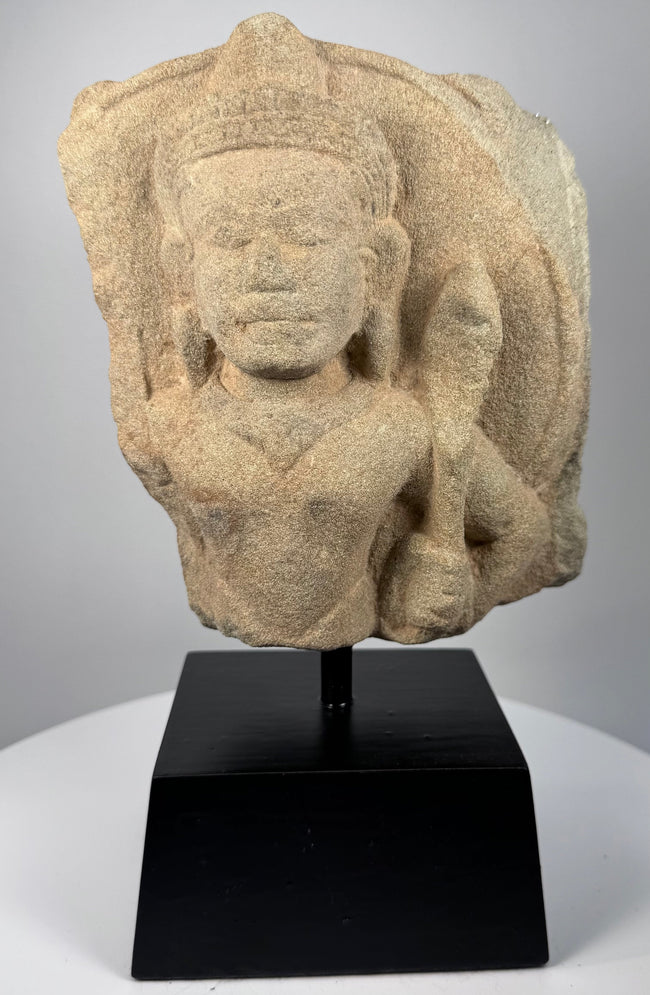 Khmer Empire Devotional Fragment | Padmapani (Avalokitesvara) in Carved Stone | Circa 12th Century