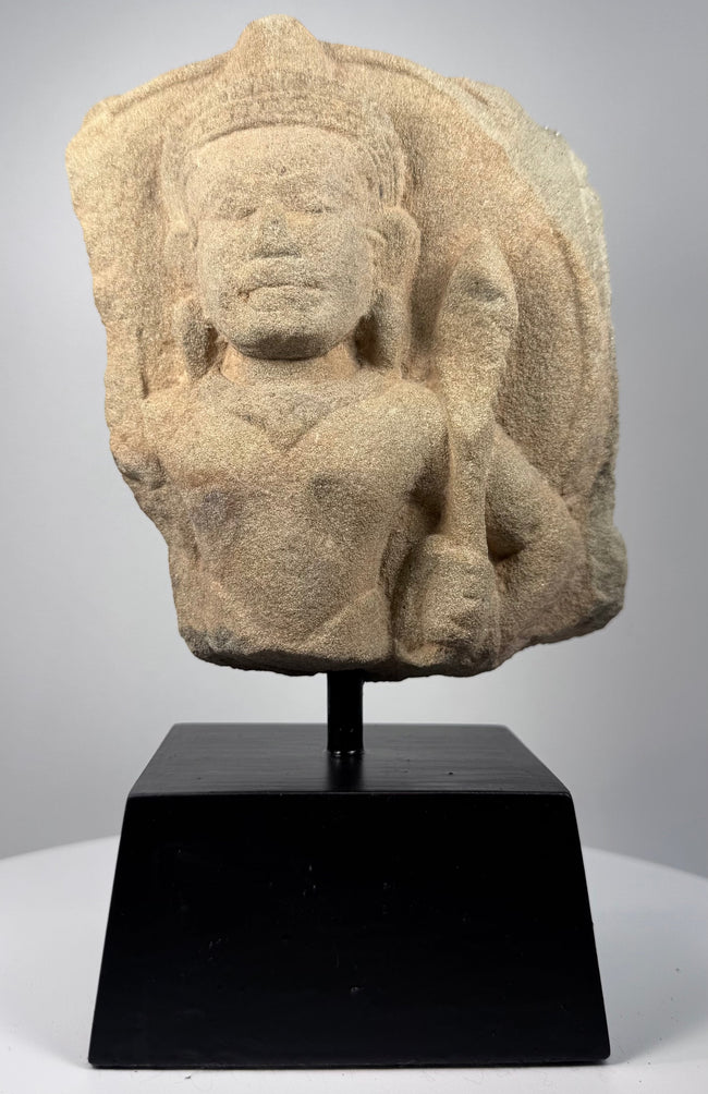 Khmer Empire Devotional Fragment | Padmapani (Avalokitesvara) in Carved Stone | Circa 12th Century