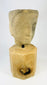 Frontal view of Khmer Sandstone Buddha Head Fragment from 12th-Century Angkor Period Cambodia, mounted on wooden display base – ancient Southeast Asian Buddhist sculpture – Relic and Rarity.