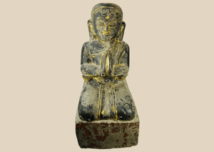 Large Gilt Painted Stone Kneeling Buddha Figure | Southeast Asian Buddhist Devotional Sculpture | Circa 19th Century