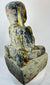 Burmese carved wooden temple attendant figure kneeling in reverence before Buddha.