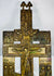 Russian Orthodox cast bronze cross with Church Slavonic inscriptions and multiple biblical scenes.