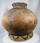 Ethnographic Timorese pottery vessel with globular body and traditional painted geometric motifs