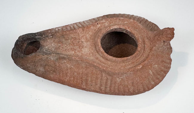 Eastern Mediterranean ceramic lamp showing historic soot from ancient use