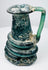 Late Roman glass jug highlighting iridescent weathering, mineral accretions, and hand-blown construction