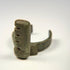 Late Imperial Roman bronze ring key with projecting rectangular bit, historic repair, surface pitting, and mineral encrustation
