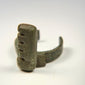 Late Imperial Roman bronze ring key with projecting rectangular bit, historic repair, surface pitting, and mineral encrustation