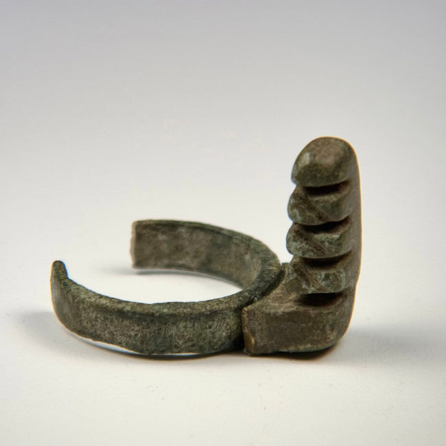 Ancient 3rd–4th century Roman ring key showing historic attachment work between the key element and ring shank