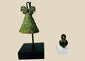 Ancient Luristan pendant bell from modern-day Lorestan, Iran, 1st Millennium BCE. Cast bronze/iron alloy openwork globe with seven bars and suspension loop, designed to contain rattle pellets. Iron Age ornament reflecting Luristan metalwork, ceremonial use, and symbolic protective function.