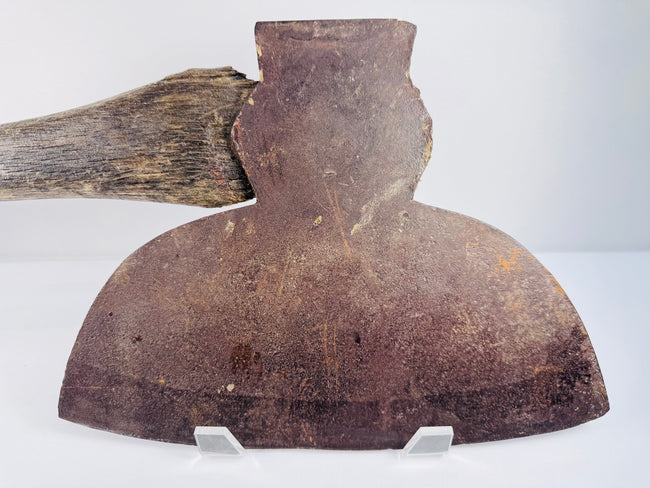 19th-century M.H. Jones &amp; Co. American broadhead axe with forged steel blade and original wooden handle.