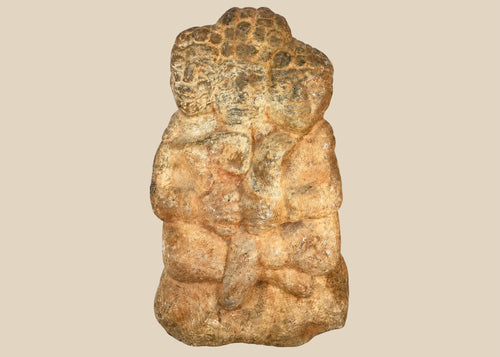 Majapahit three-faced Brahma stone sculpture, 14th–15th century Java, volcanic andesite carving from Indonesia, Hindu temple art with museum provenance