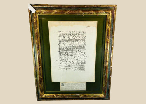 Medieval Burgundian rent roll from France, 1459–1462 CE, written in Latin using Carolingian minuscule script. Records feudal land rent, including monetary payments and agricultural obligations, between the Villers family and noble tenant Bertrand Boyssemer. Professionally framed with English translation, reflecting medieval estate management and legal practices.
