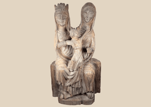Medieval Style Carved Wooden Group of the Virgin, Saint Anne & Christ Child | European Religious Sculpture | 19th–20th Century