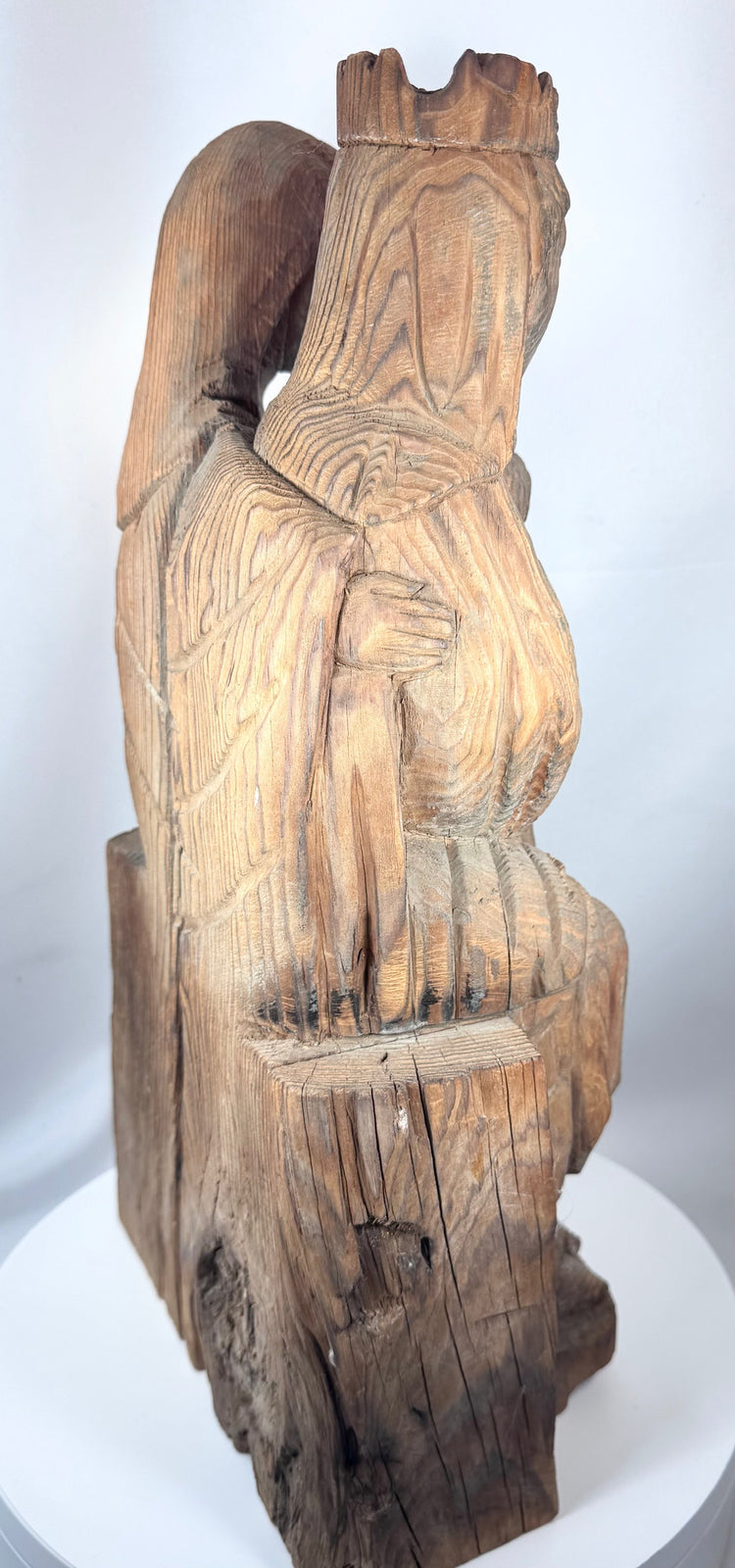 Antique European Gothic Revival devotional sculpture carved from a substantial single block of wood