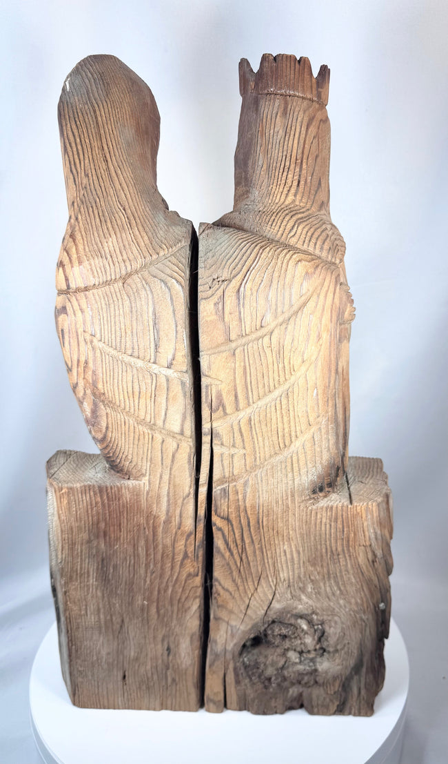 Late 19th century European devotional wood sculpture featuring the Virgin Mary and Christ Child