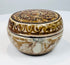 Elevated view of the Thai covered box showing the painted lid and circular knob