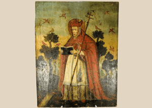 Mexican | Devotional Panel Depicting Bishop with Patriarchal Cross | Circa 19th Century