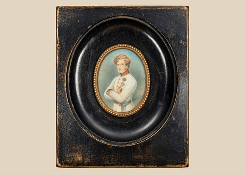 Front view of framed gouache painting of Napoleon II Duke of Reichstadt in Austrian military dress uniform