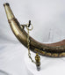 Monumental Moroccan brass powder flask with original cap and decorative chain