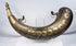 Antique Maghrebi brass gunpowder flask with suspension rings and domed studs