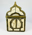19th century Moroccan Berber amulet box in brass with carved bone inlay, hinged lid, North African talismanic container.