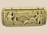 Napoleonic prisoner-of-war carved bone snuff box showing a narrative scene with multiple human figures in relief on a beige background.