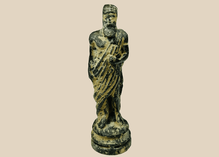 Antique bronze classical male figure with toga and bearded philosopher style