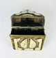 Authentic Moroccan Berber brass amulet box with bone inlay, Islamic devotional artifact, 1800s.
