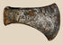 Antique 19th-century North American axe head, hand-forged iron with weathered patina and signs of historic use.