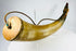Victorian era North American powder horn accessory with polished bovine horn body and warm patina