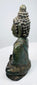 Side view of the hollow-cast Thai bronze Buddha with aged verdigris patina