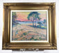 Canadian maritime landscape painting with warm sky colours and expressive green, blue and ochre brushstrokes.