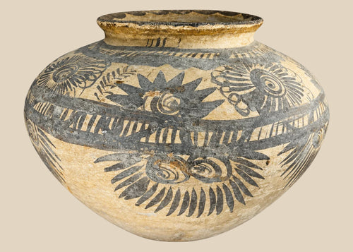 Otomí-style painted terracotta water jar from Central Mexico, dating from the late 19th to mid-20th century
