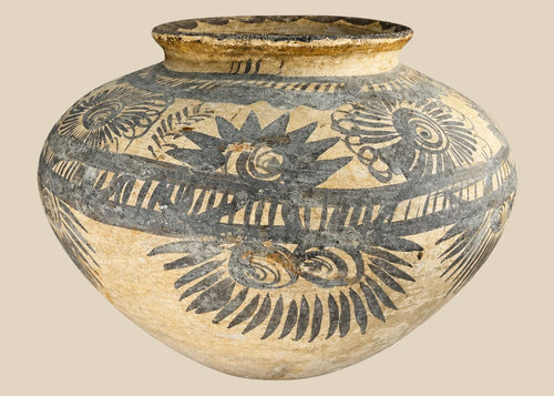 Otomí-style painted terracotta water jar from Central Mexico, dating from the late 19th to mid-20th century