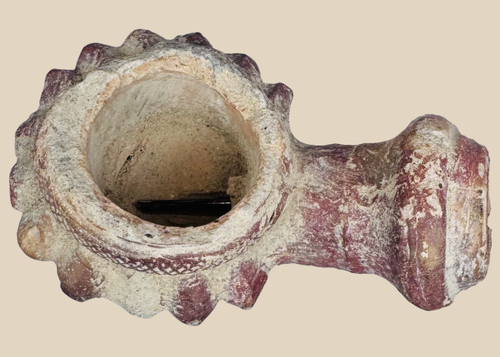 Late Ottoman terracotta tobacco pipe bowl with scalloped floral rim