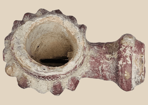 Late Ottoman terracotta tobacco pipe bowl with scalloped floral rim