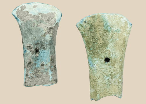 Pair of ancient Dong Son bronze socketed axe heads from Vietnam