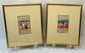 Antique Persian manuscript paintings with courtly scenes and calligraphy panels