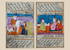 Pair of Indo-Persian miniature manuscript paintings with courtly scenes in gilt frame