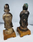 Ming or Qing Dynasty pottery figures with turquoise glaze and later wooden stands