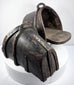 Antique Iberian hooded cavalry stirrups with hand-forged iron and wooden footplates