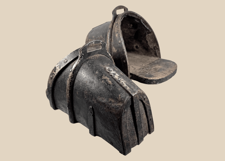 Pair of late 16th to early 17th century Spanish-style enclosed iron cavalry stirrups