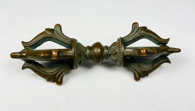 Himalayan bronze phurba dagger with accompanying double vajra