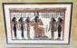 Framed papyrus art with Egyptian hieroglyphs, gods, and ritual imagery, gold and black mat
