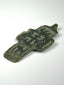 Antique Russian Old Believer cross pendant cast in copper-alloy with surviving green enamel and deeply aged mineral patina.