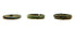 Three ancient bronze finger bands shown in side profile with varied widths, patina and archaeological surface wear