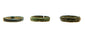 Three ancient bronze finger bands shown in side profile with varied widths, patina and archaeological surface wear