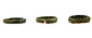 Back view of three Late Roman to Early Byzantine bronze finger rings, showing plain and open-ended bands with aged green-brown patina, circa 3rd–7th century CE.