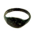 Front view of Roman bronze ring with smooth oval bezel and dark green archaeological patina