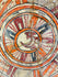 Close-up of zoomorphic center motif on ancient Mesoamerican plate, highlighting fine brushwork and mineral patina.
